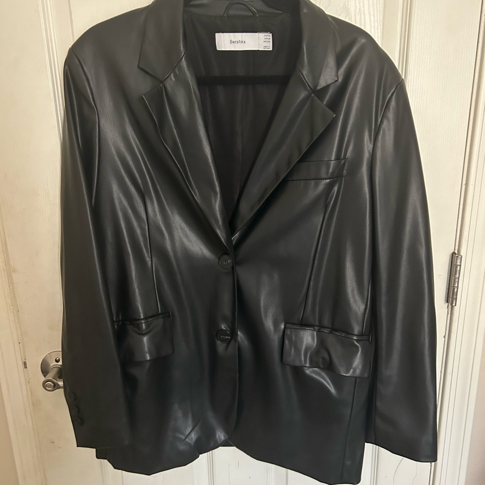 Bershka Sleek Black Faux Leather Blazer